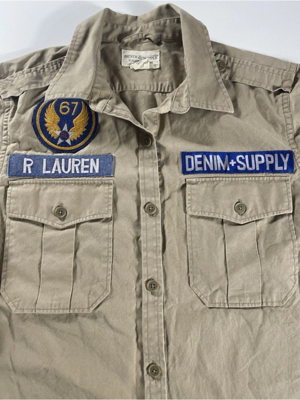 Ralph Lauren Denim & Supply Khaki Military Shirt Jacket - Beige with patches